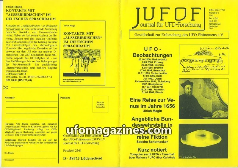 Cover of JUFOF (GEP) issue 1/2001: JOURNAL FÜR UFO-FORSCHUNG
