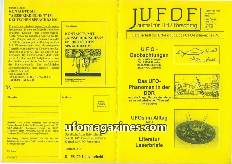 Cover of JUFOF (GEP) issue 4/2001: JUFOF - Journal für UFO-Forschung