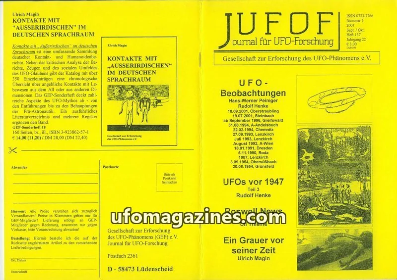 Cover of JUFOF (GEP) issue Nummer 5: JOURNAL FÜR UFO-FORSCHUNG