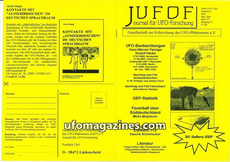 Cover of JUFOF (GEP) issue 141: JOURNAL FÜR UFO-FORSCHUNG