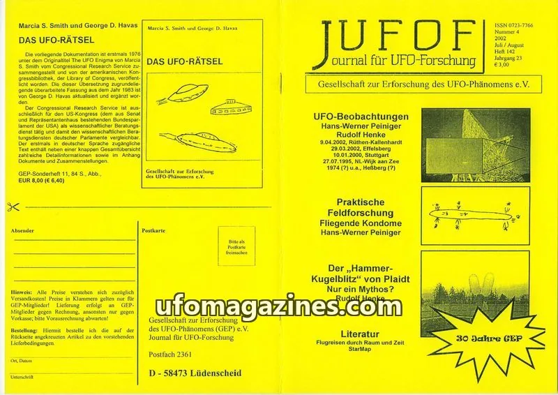 Cover of JUFOF (GEP) issue 142: JOURNAL FÜR UFO-FORSCHUNG
