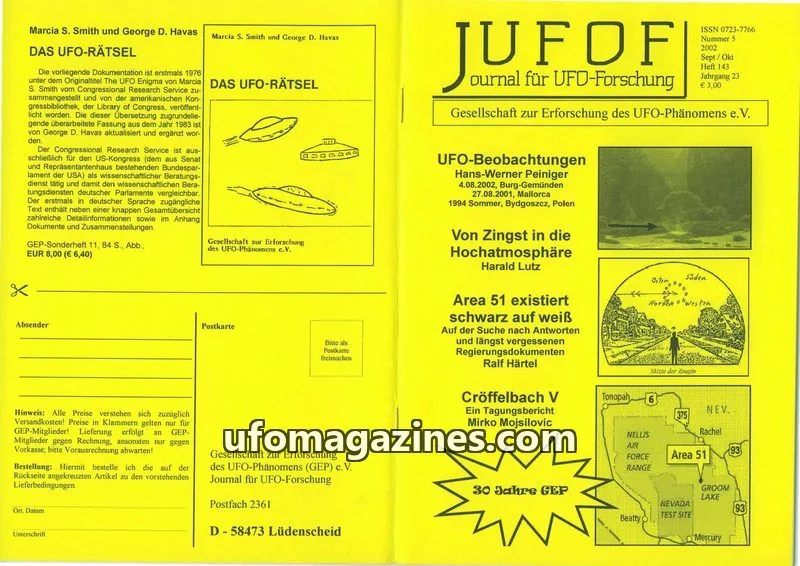 Cover of JUFOF (GEP) issue 143: Journal für UFO-Forschung