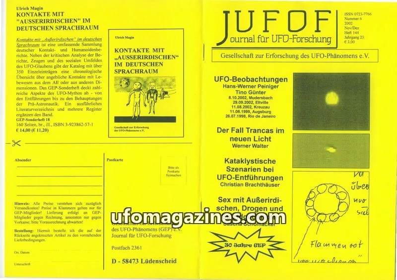Cover of JUFOF (GEP) issue 144: JOURNAL FÜR UFO-FORSCHUNG