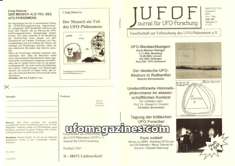 Cover of JUFOF (GEP) issue 150: Journal für UFO-Forschung