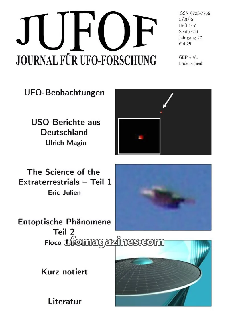 Cover of JUFOF (GEP) issue 167: JUFOF JOURNAL FÜR UFO-FORSCHUNG