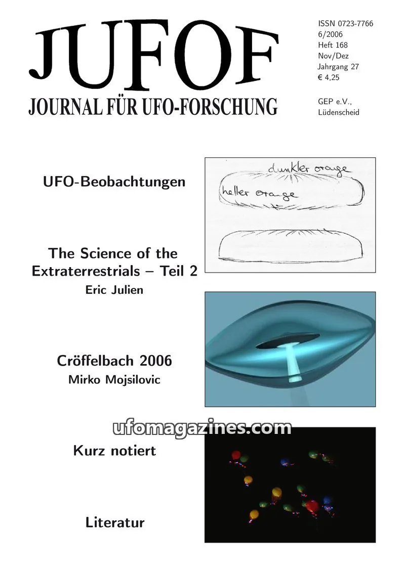 Cover of JUFOF (GEP) issue 168: JUFOF JOURNAL FÜR UFO-FORSCHUNG
