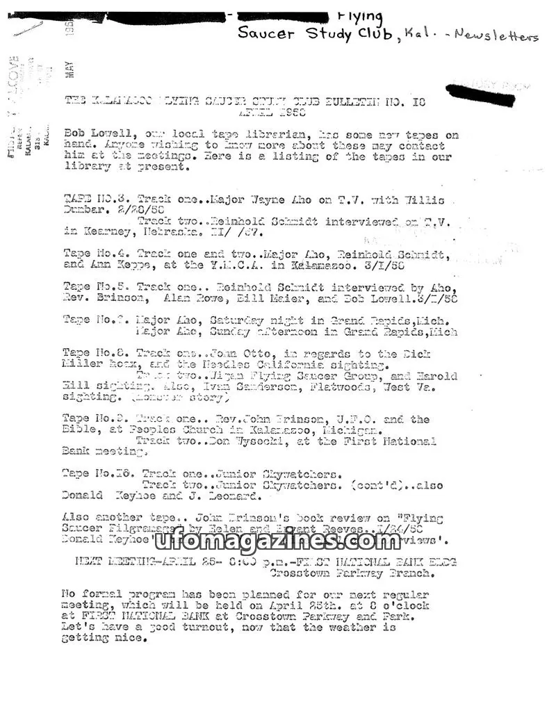 Cover of Kalamazoo Flying Saucer Study Club issue 18: Flying Saucer Study Club, Kal. - Newsletters