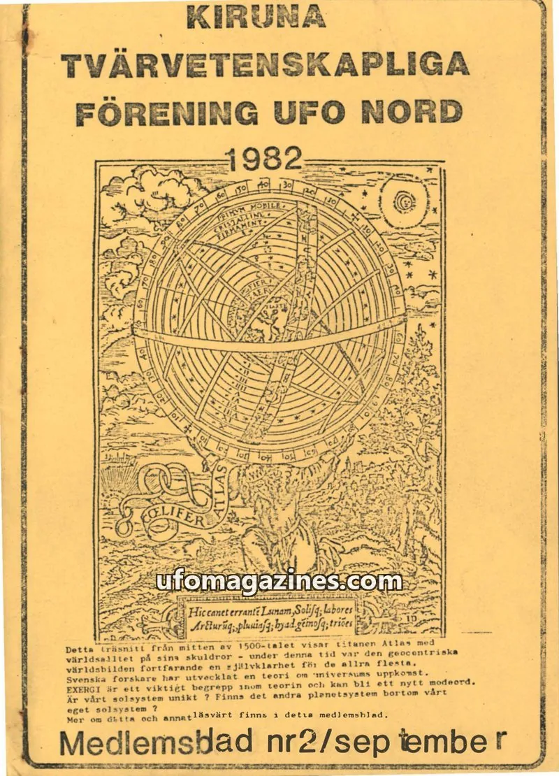 Cover of Kiruna TVF UFO Nord medlemsblad issue nr2/september: TVÄRVETENSKAPLIGA FÖRENING UFO NORD