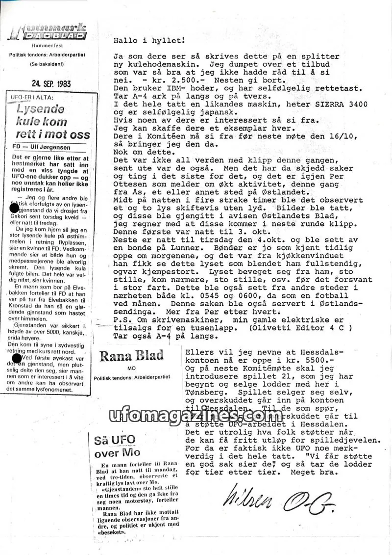 Cover of Klipprunden (Odd-Gunnar Roed) issue 1983-09-24: UFO-frest 70-åring på Mælan