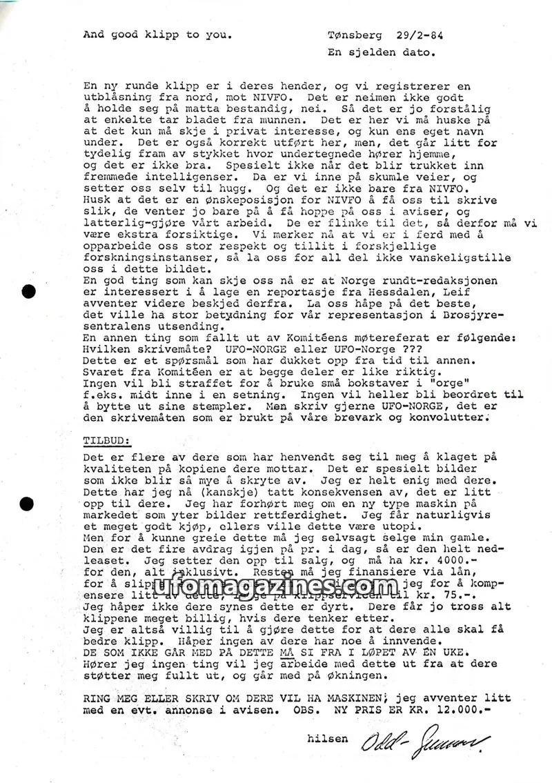 Cover of Klipprunden (Odd-Gunnar Roed) issue 14. FEB. 1984: Ny UFO-jakt i Hessdalen
