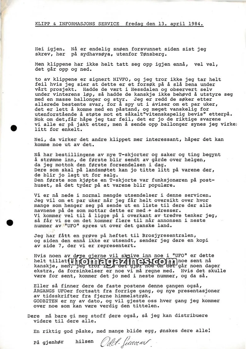 Cover of Klipprunden (Odd-Gunnar Roed) issue 13. april 1984: KLIPP & INFORMASJONS SERVICE