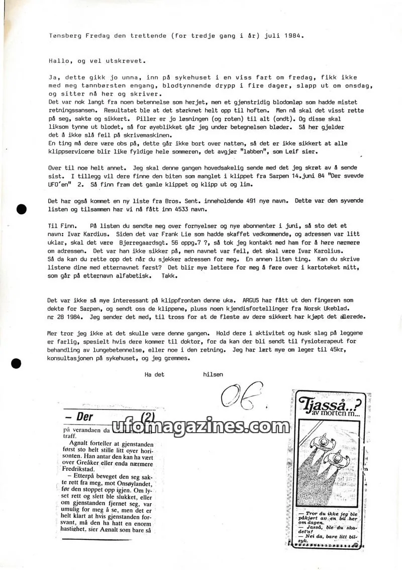 Cover of Aquarian Press Limited issue July 13, 1984: Tønsberg Fredag