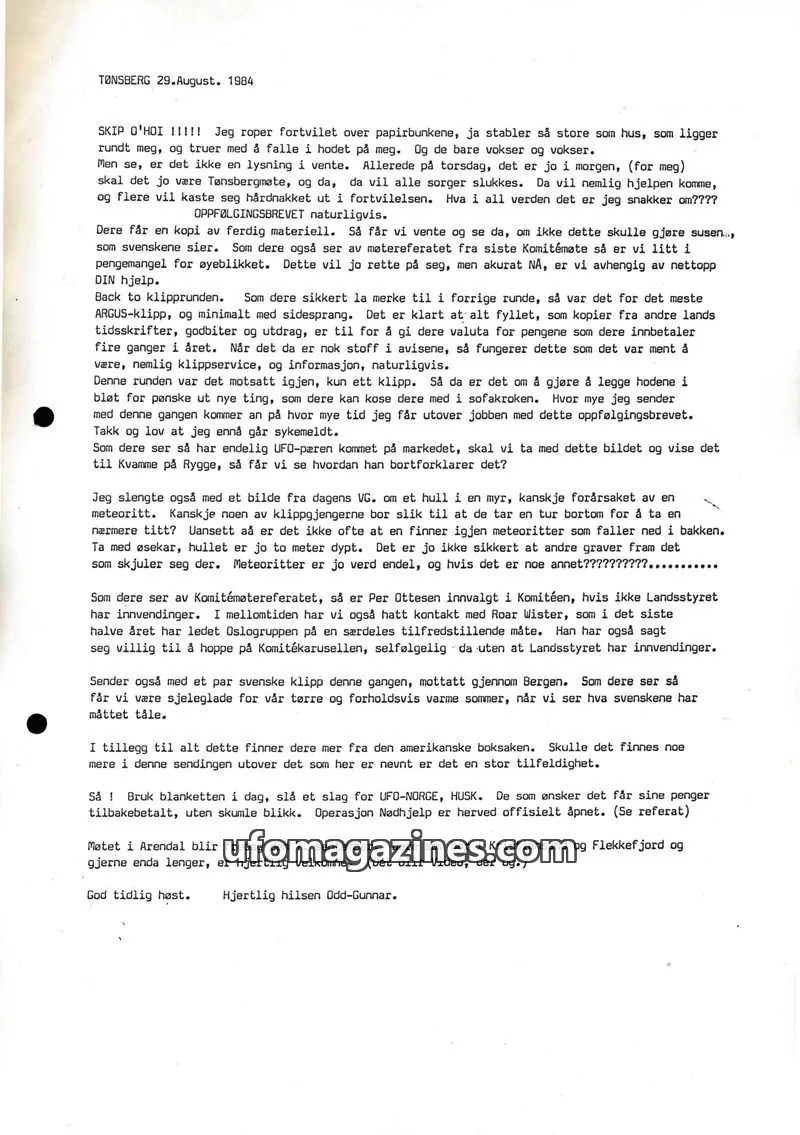 Cover of Klipprunden (Odd-Gunnar Roed) issue August 1984: UFO-feber i Norge