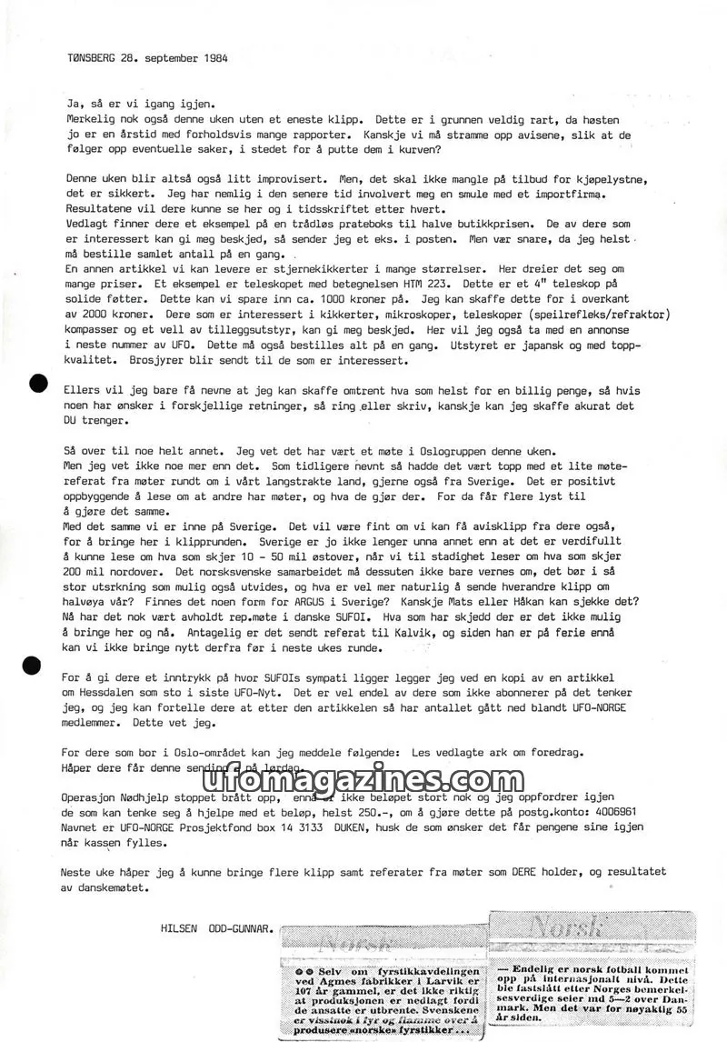 Cover of Klipprunden (Odd-Gunnar Roed) issue 4/84: UFO-NYT
