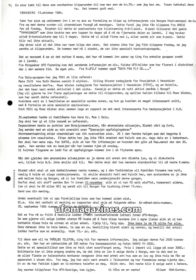 Cover of Klipprunden (Odd-Gunnar Roed) issue 1984: UFO-NORGE