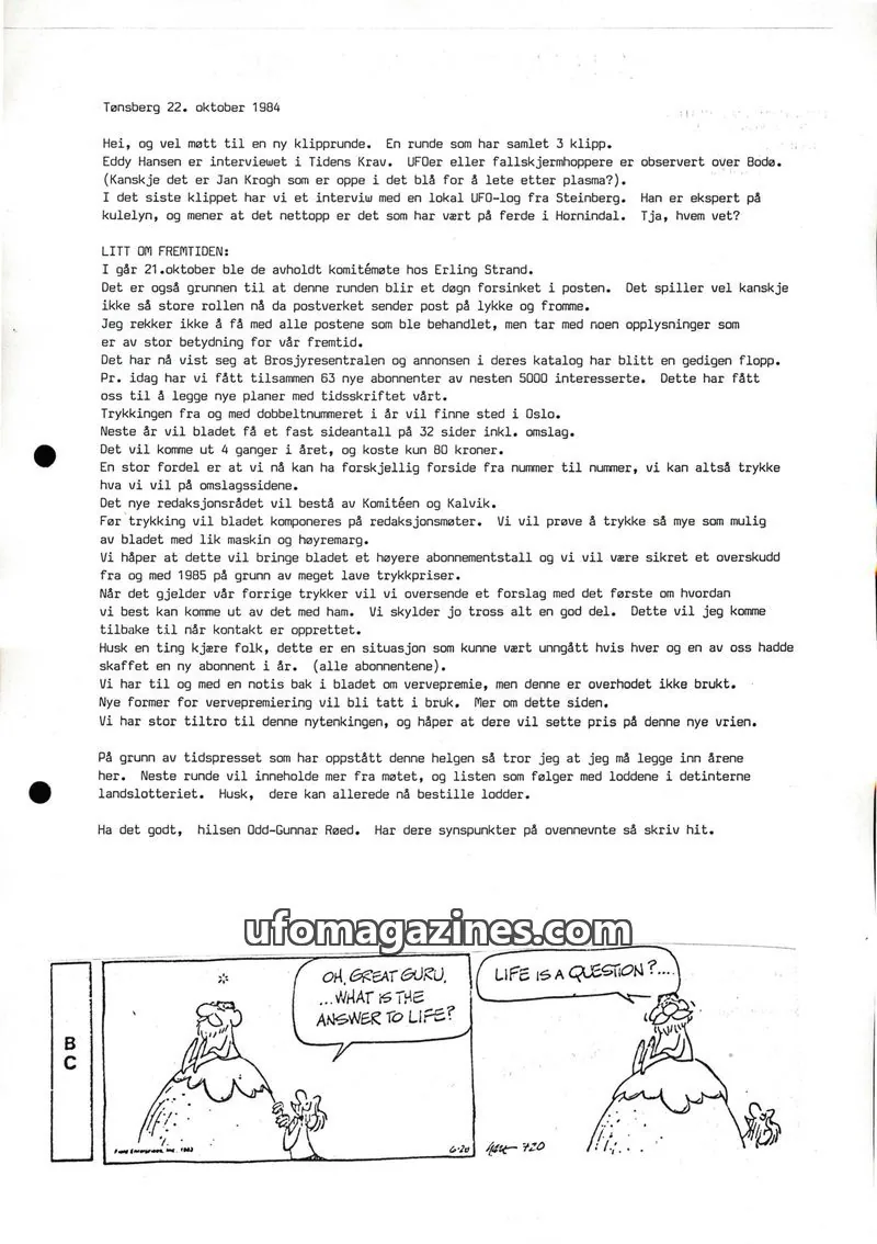 Cover of Klipprunden (Odd-Gunnar Roed) issue 1984-10-22: UFO-NORGE