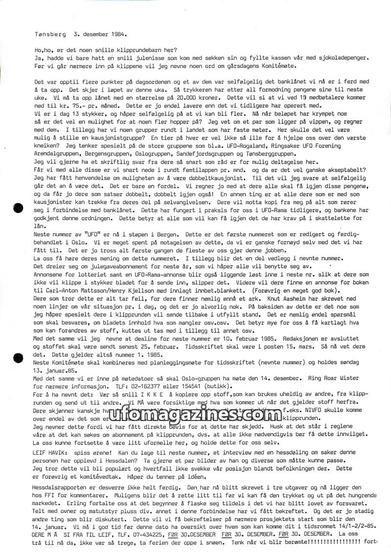 Cover of Klipprunden (Odd-Gunnar Roed) issue 1/1985: UFO-Aktuelt
