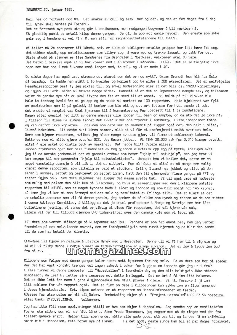 Cover of Klipprunden (Odd-Gunnar Roed) issue January 1985: UFO-Norge
