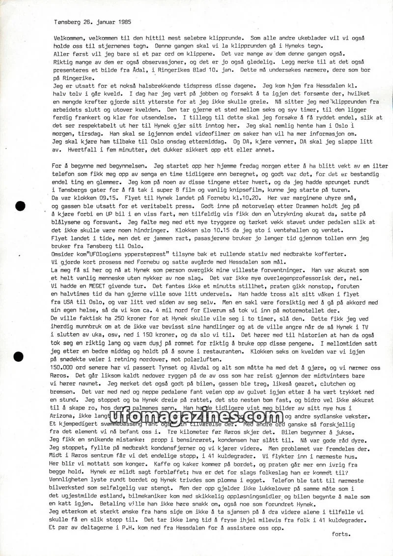 Cover of Klipprunden (Odd-Gunnar Roed) issue 1/1985: UFO-Nytt
