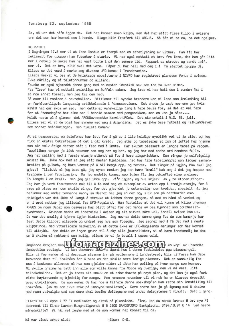 Cover of Klipprunden (Odd-Gunnar Roed) issue 23. september 1985: NORSKE ARGUS