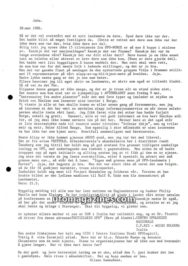 Cover of Klipprunden (Odd-Gunnar Roed) issue 2/1986: UFO-Norge