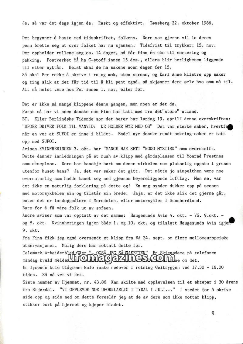Cover of Klipprunden (Odd-Gunnar Roed) issue 43.86: UFO-NORGE