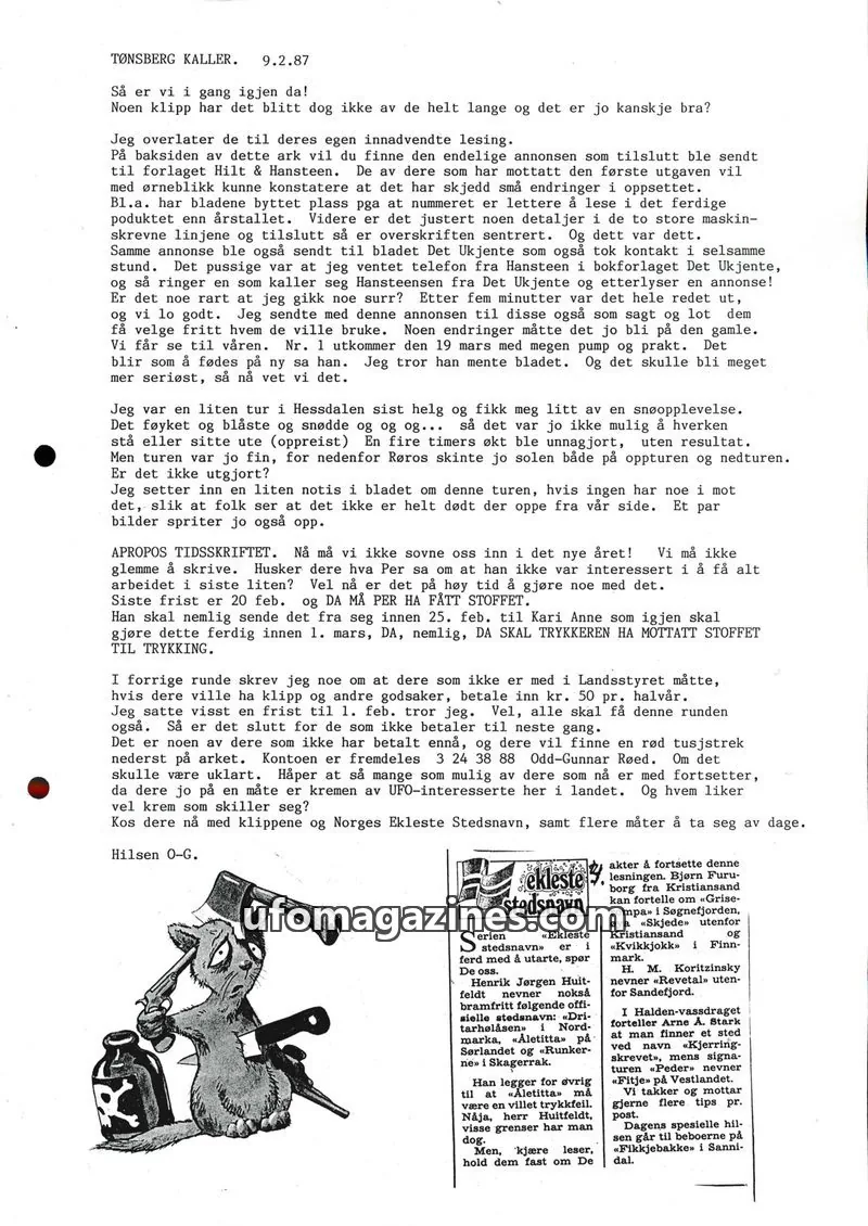 Cover of Klipprunden (Odd-Gunnar Roed) issue 9.2.87: TØNSBERG KALLER