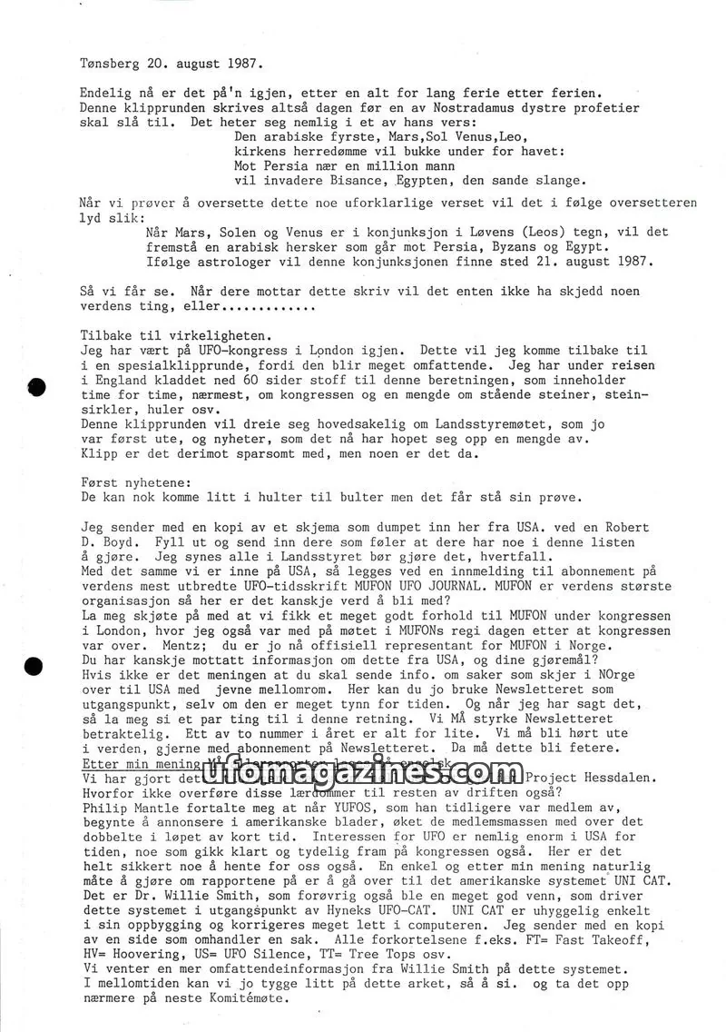 Cover of Klipprunden (Odd-Gunnar Roed) issue 1987: UFO-NORGE