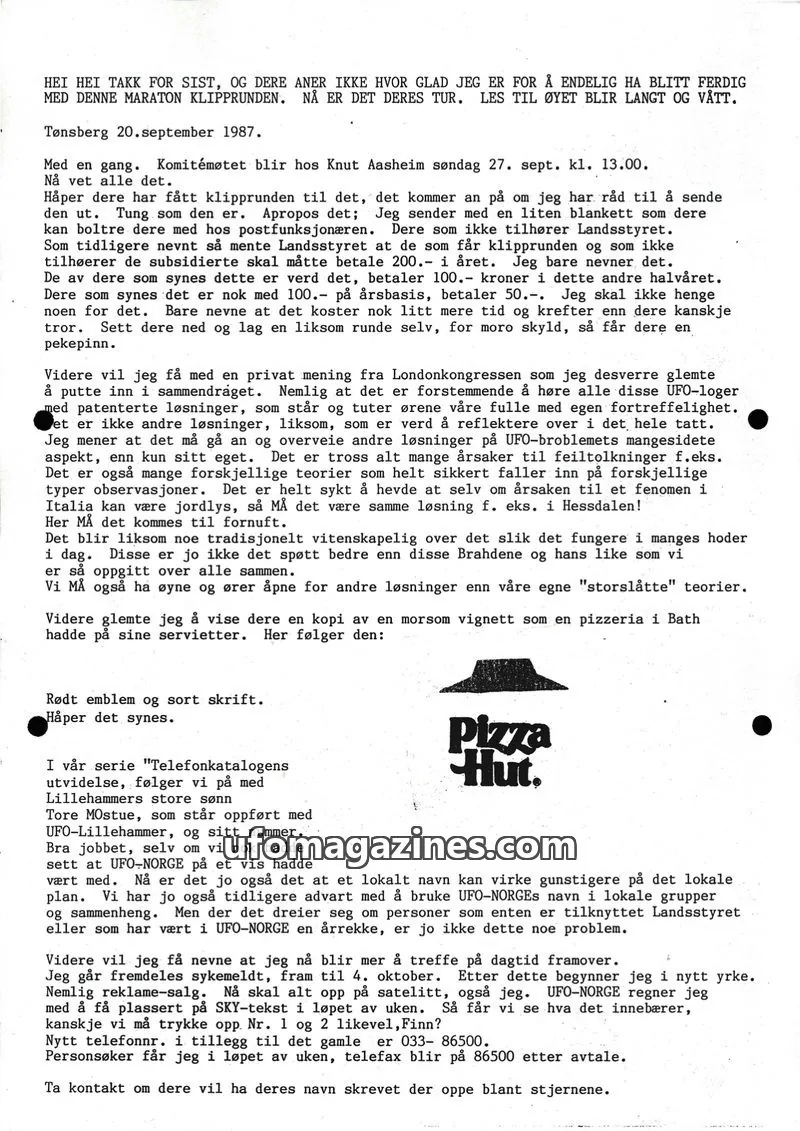 Cover of Klipprunden (Odd-Gunnar Roed) issue 1987: UFO-NORGE