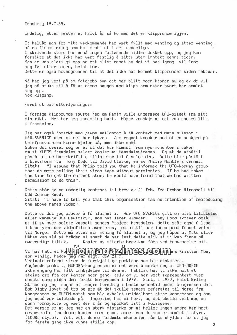 Cover of Klipprunden (Odd-Gunnar Roed) issue 1989-07: UFO-Kontakt