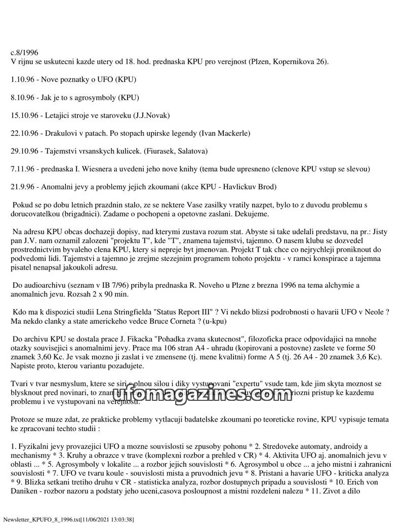 Cover of KPU issue 8/1996: Newsletter KPUFO