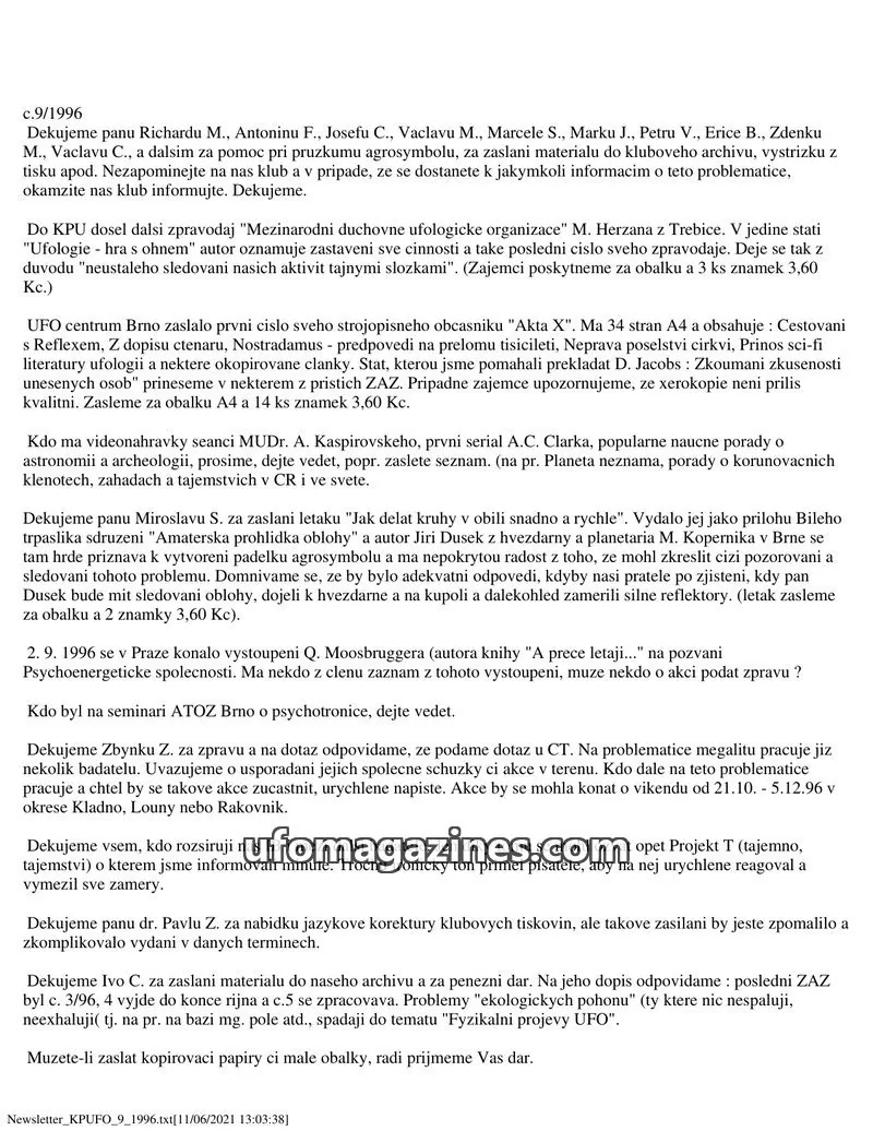Cover of KPUFO Informacni bulletin issue 9/1996: Newsletter KPU FO