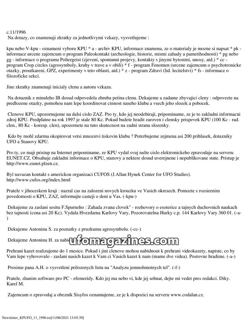 Cover of KPU issue 11/1996: Newsletter KPUFO