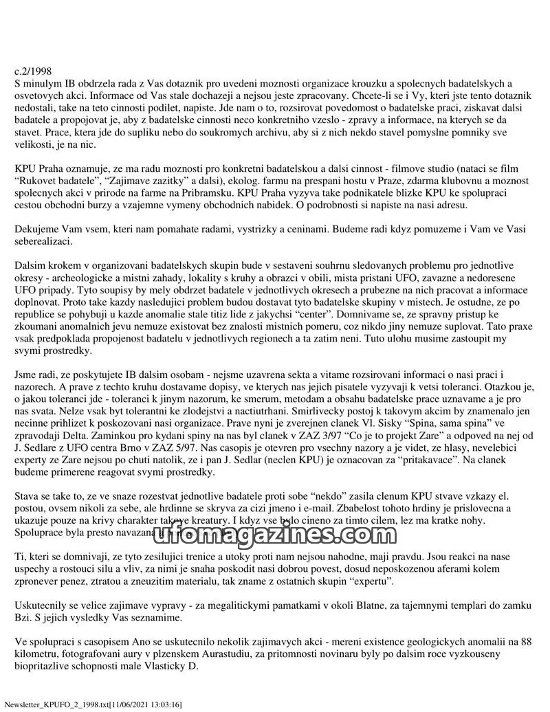 Cover of KPUFO Informacni bulletin issue 2/1998: Newsletter KPUFO