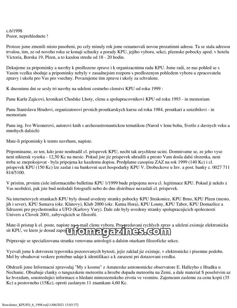Cover of KPU issue 6/1998: Newsletter KPUFO