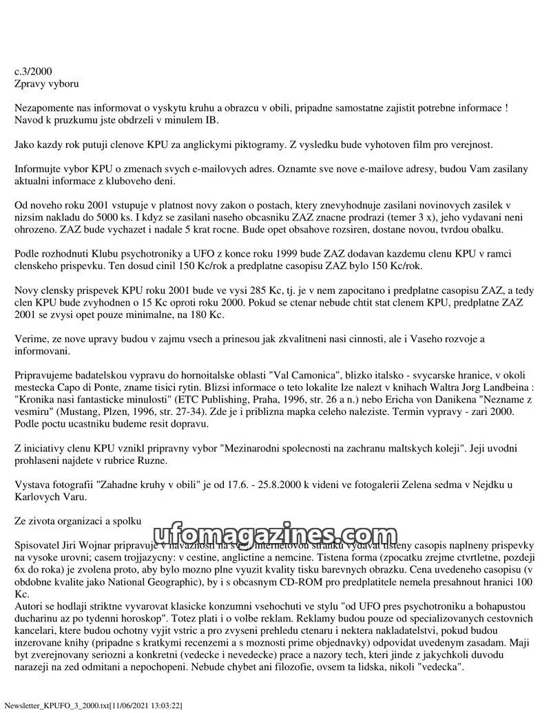 Cover of KPUFO Informacni bulletin issue 3/2000: Newsletter KPUFO