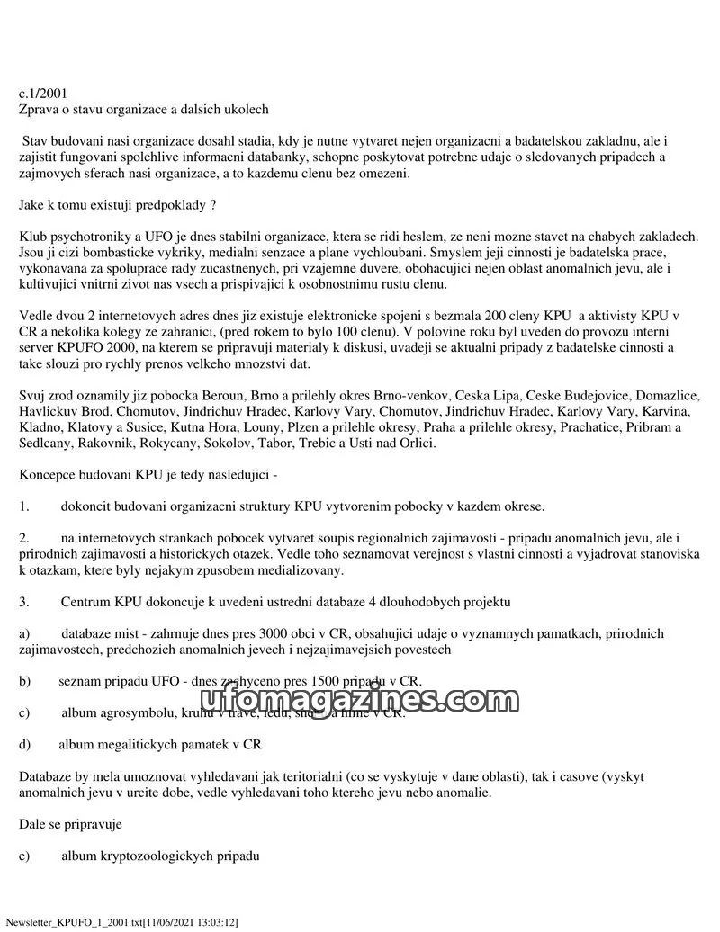 Cover of KPU issue 1/2001: Newsletter KPUFO