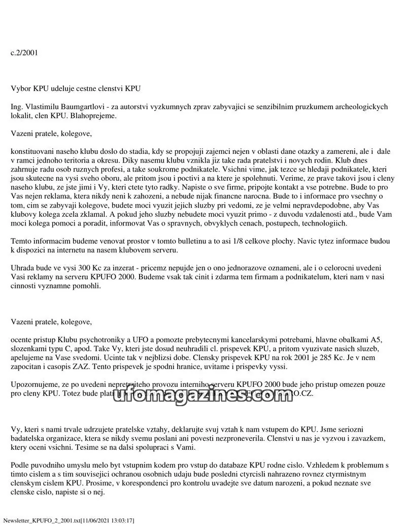 Cover of KPU issue 2/2001: Newsletter KPUFO