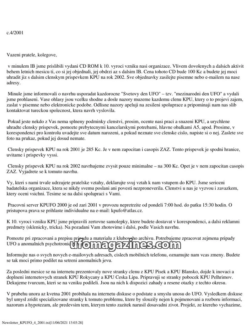 Cover of KPU issue 4/2001: Newsletter KPUFO