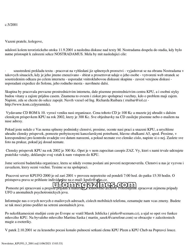 Cover of KPU issue 5/2001: Newsletter KPUFO
