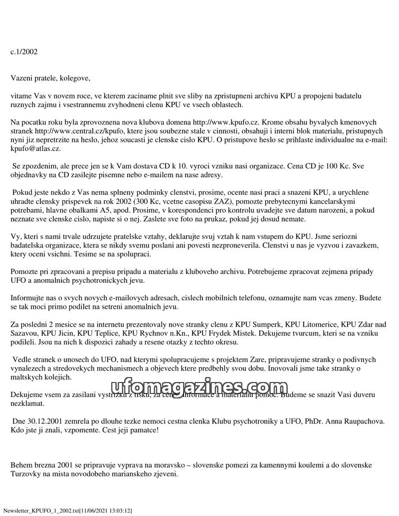 Cover of KPU issue 1/2002: Newsletter KPUFO