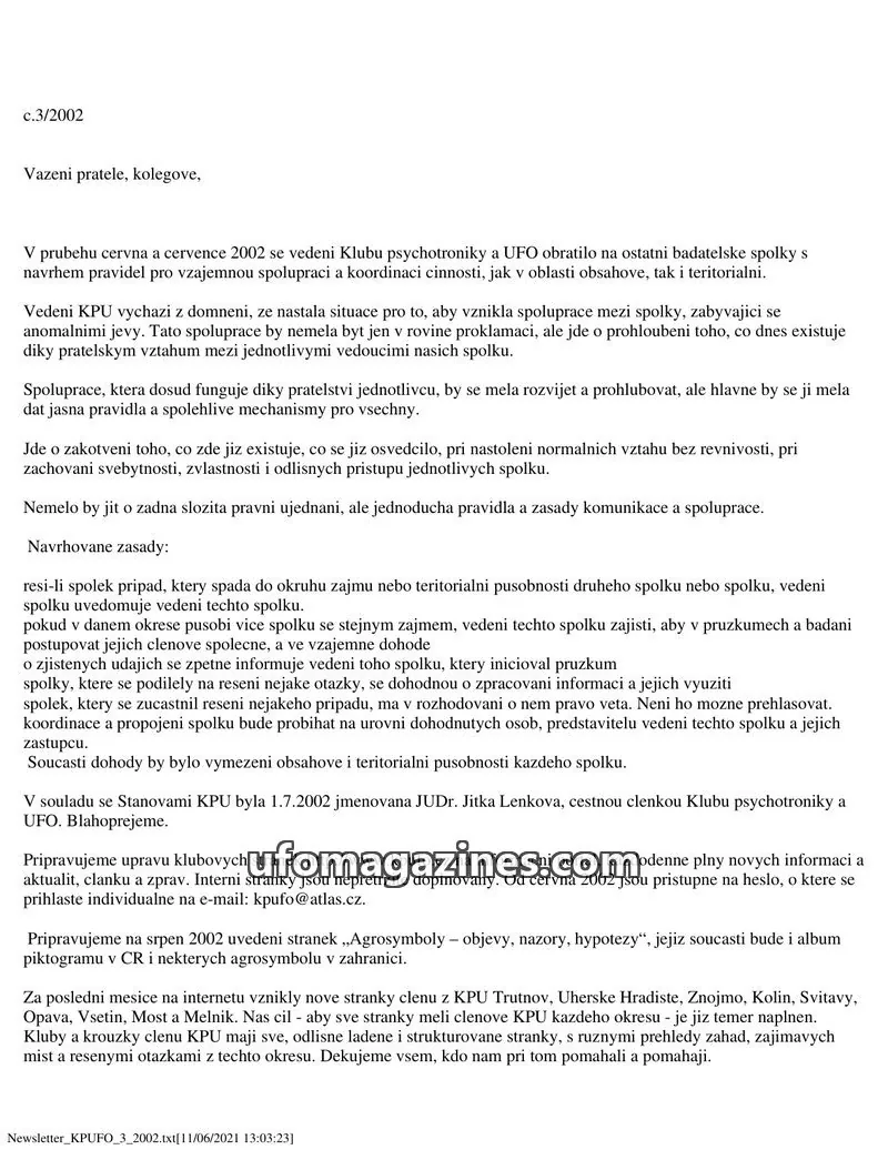 Cover of KPUFO Informacni bulletin issue 3/2002: KPUFO