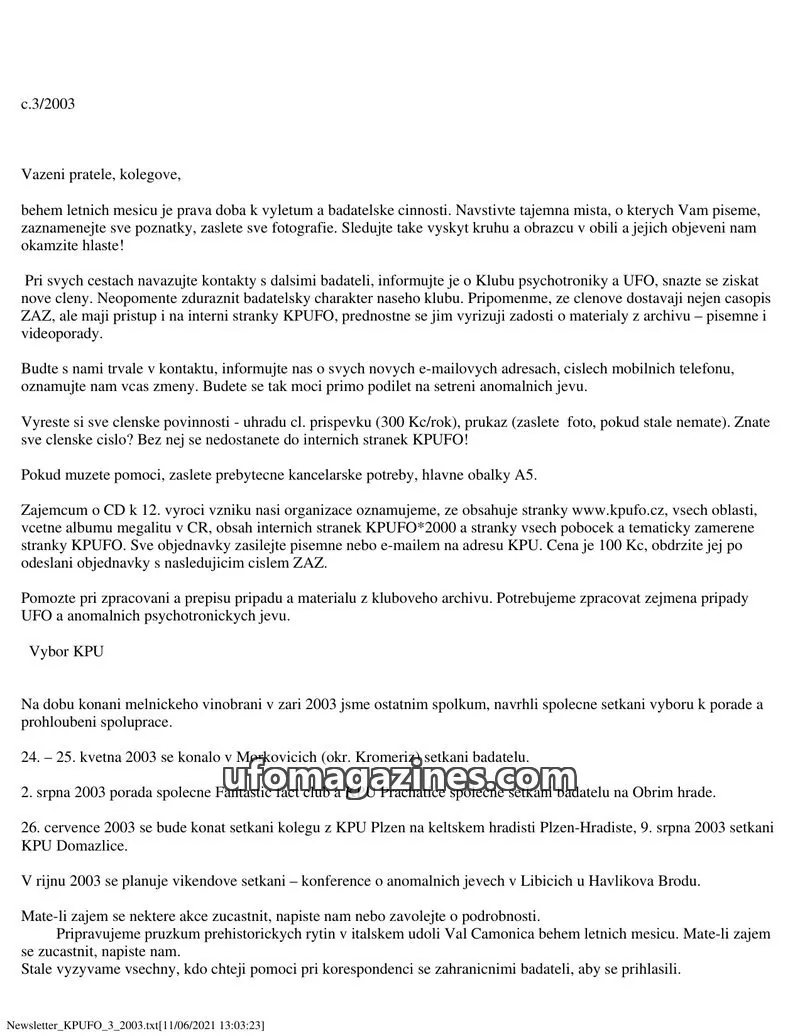 Cover of KPUFO issue 3/2003: Newsletter KPUFO