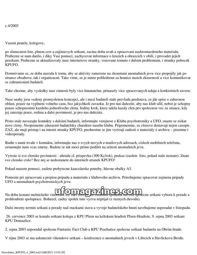 Cover of KPUFO issue 4/2003: Newsletter KPUFO
