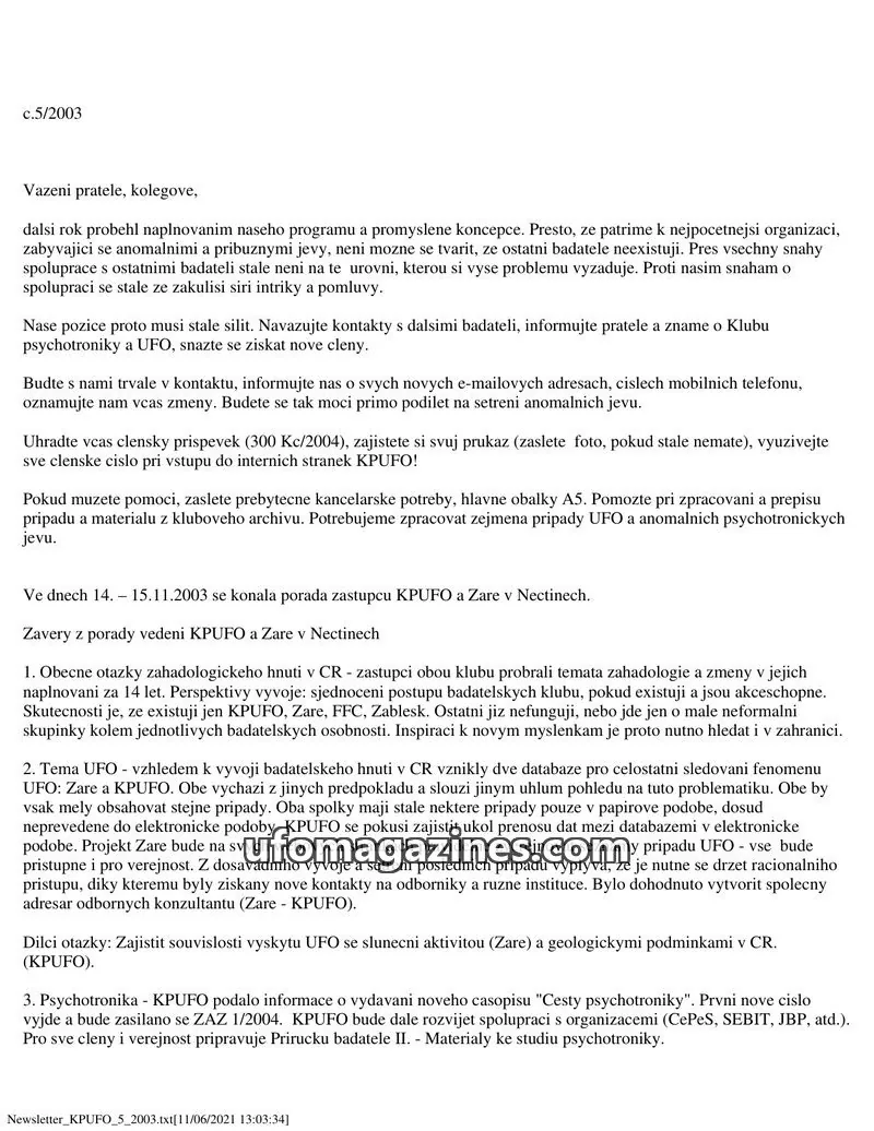 Cover of KPUFO issue 5/2003: Newsletter KPUFO