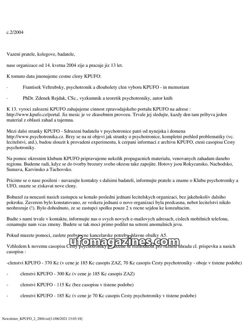 Cover of KPUFO issue 2/2004: Newsletter KPUFO
