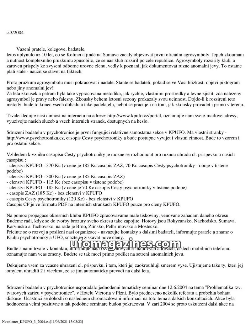 Cover of KPUFO issue 3/2004: Newsletter KPUFO