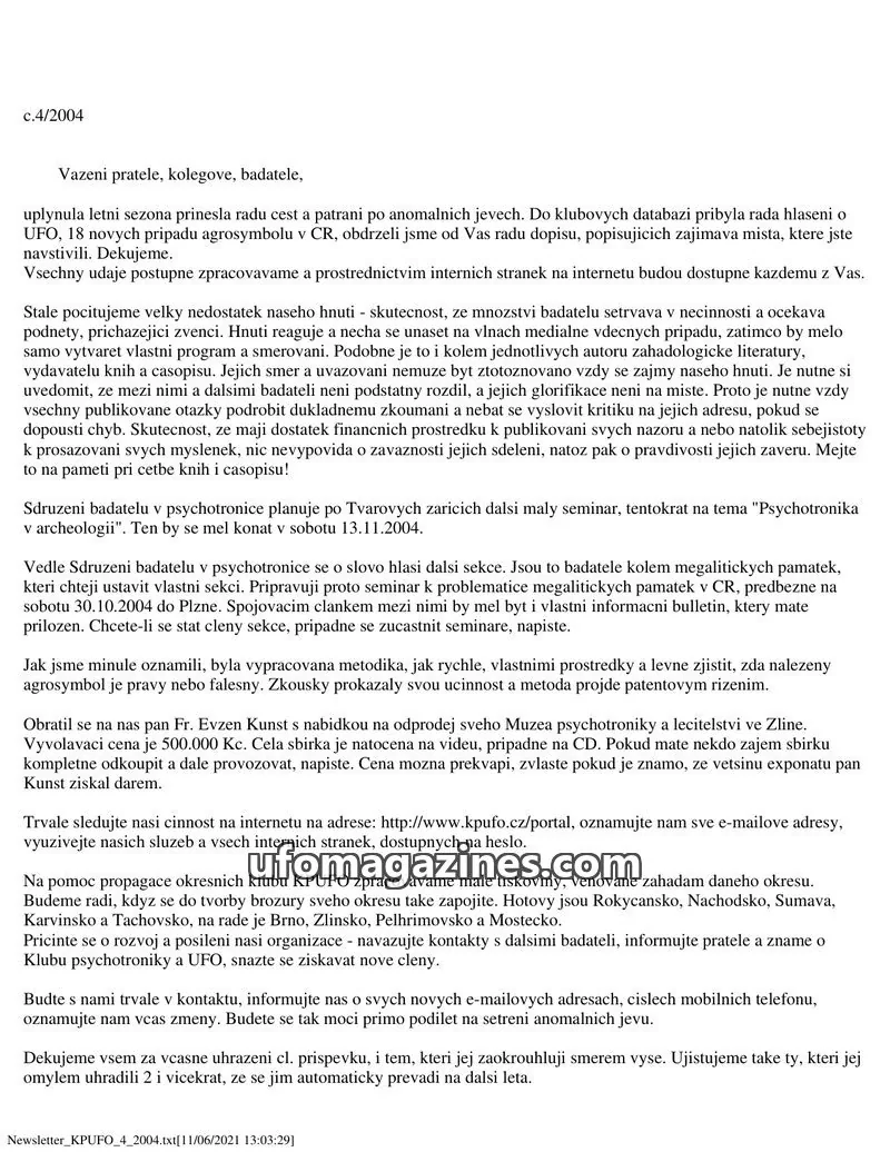 Cover of KPUFO Informacni bulletin issue 4/2004: Newsletter KPUFO