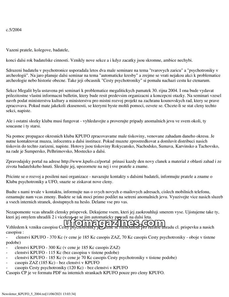 Cover of KPUFO Informacni bulletin issue 5/2004: Newsletter KPUFO