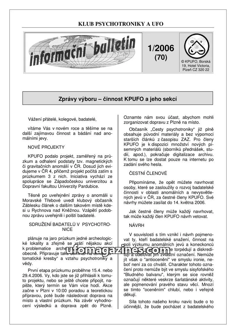 Cover of KPUFO issue 70: informační bulletin